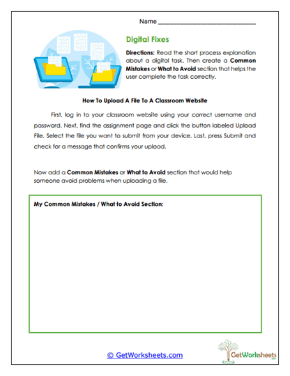 Digital Fixes Worksheet