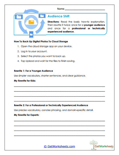 Audience Shift Writing Worksheet