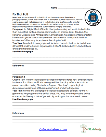 Fix That Bot! Worksheet