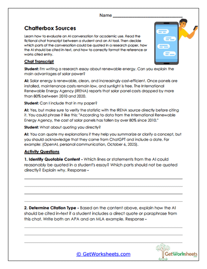 Chatterbox Sources Worksheet