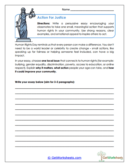 Action for Justice Worksheet