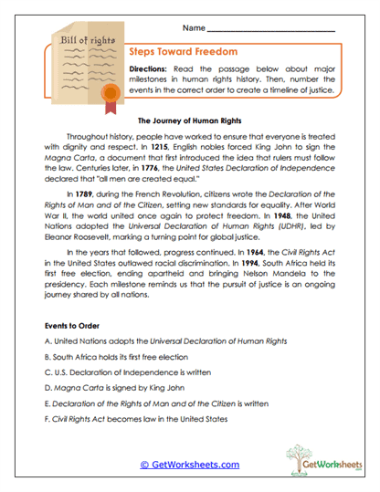 Steps Toward Freedom Worksheet