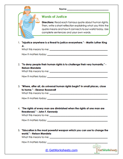 Words of Justice Worksheet