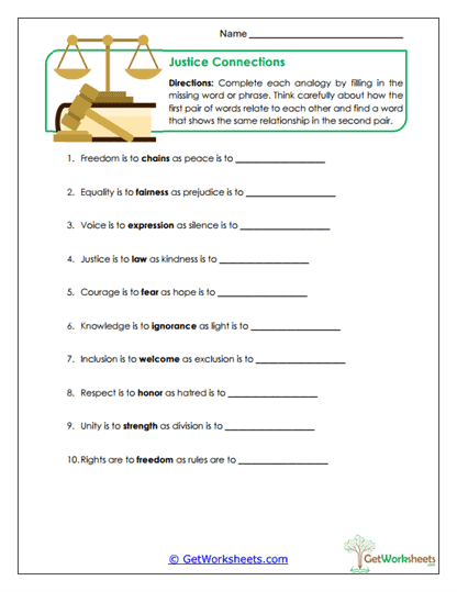 Justice Connections Worksheet