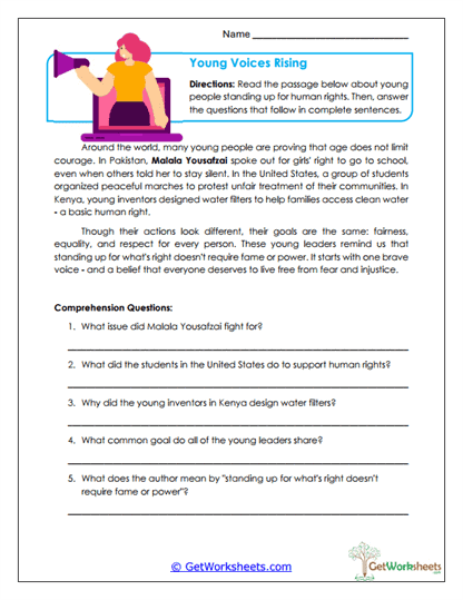 Young Voices Rising Worksheet