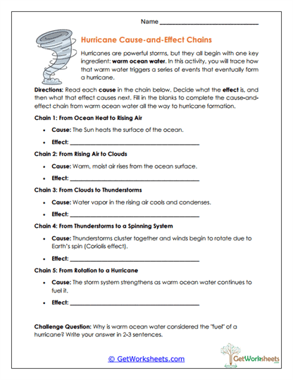 Cause and Effect Worksheet