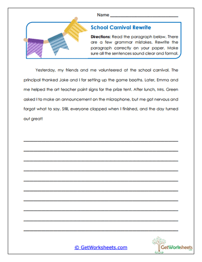 School Carnival Rewrite Worksheet