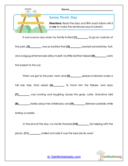 Sunny Picnic Day Worksheet
