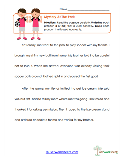 Mystery at the Park Worksheet