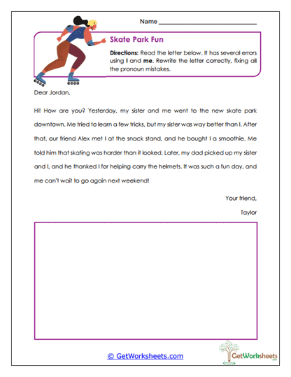 Skate Park Letter Rewrite Worksheet