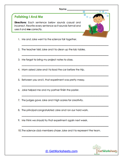 Polishing I and Me Worksheet