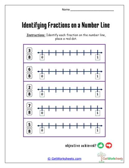 Eighths on the Number Line Worksheet