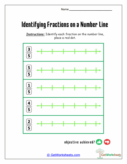 Fifths Number Line Practice Worksheet