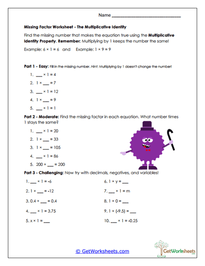Multiplicative Identity Worksheet