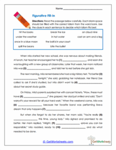 Figurative Fill-In Worksheet - Idioms in Context
