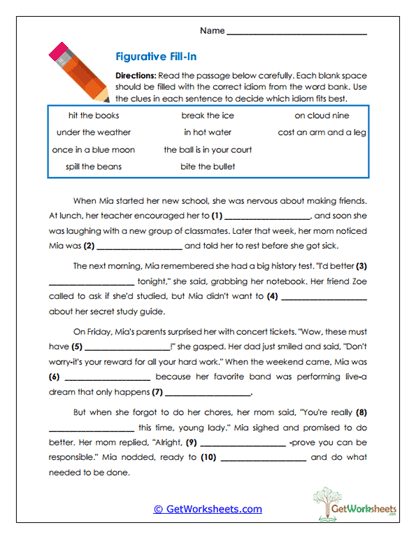 Figurative Fill-In Worksheet