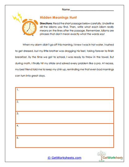 Hidden Meanings Hunt Worksheet
