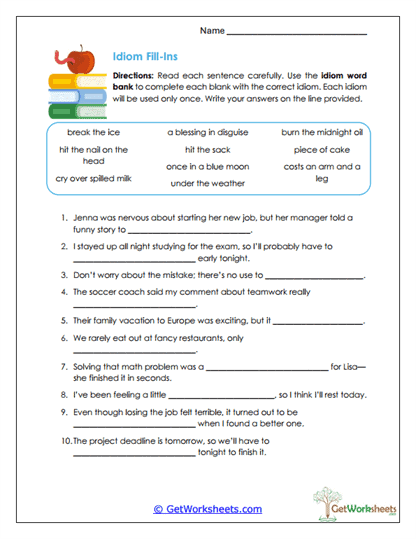 Idioms and Expression Worksheets