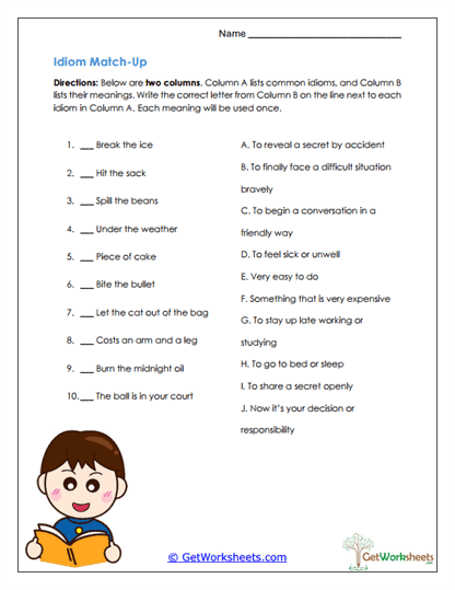 Idiom Match-Up Worksheet