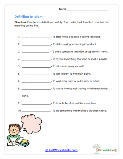 Definition to Idiom Worksheet