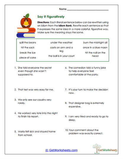 Figurative Rewrite Task Worksheet