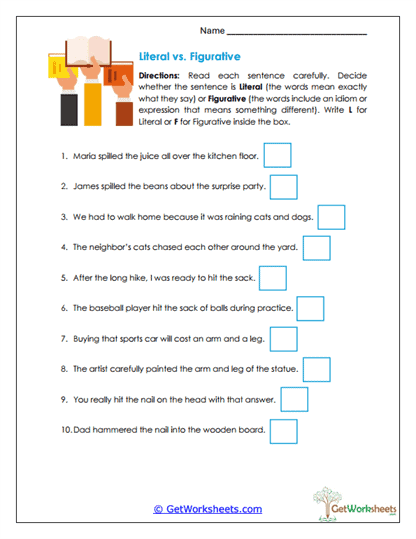 Literal vs. Figurative Sort Worksheet