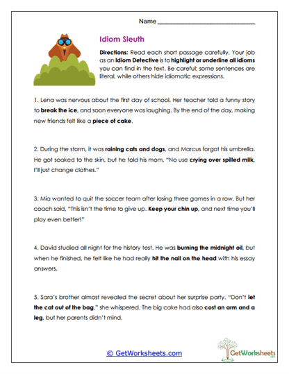 Idiom Sleuth Worksheet