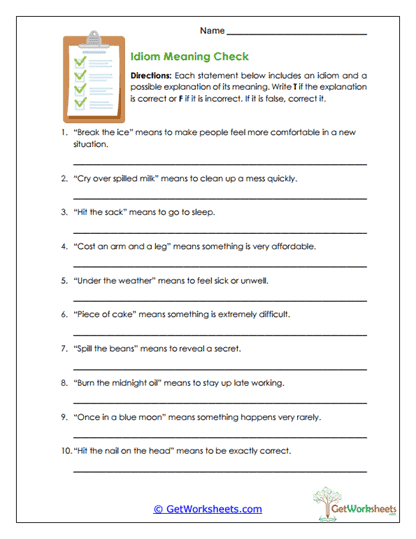 Meaning Check Worksheet