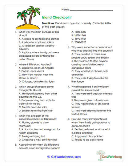 Island Checkpoint Worksheet