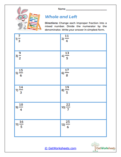 Whole and Left Worksheet