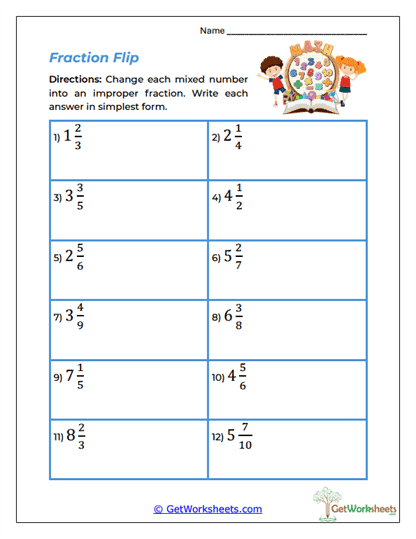 Fraction Flip Worksheet