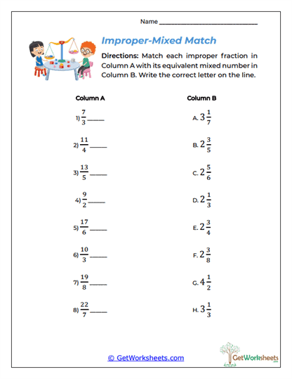 Improper-Mixed Match Worksheet