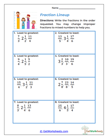 Fraction Lineup Worksheet