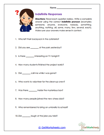 Student Responses Worksheet