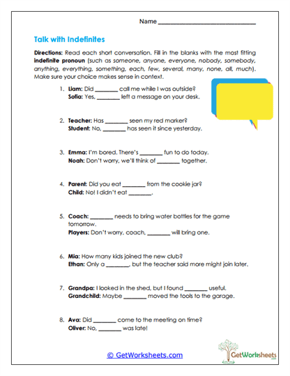 Short Dialogues Worksheet