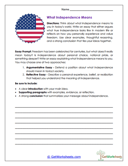 What Independence Means Worksheet