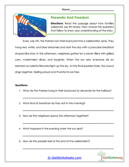 Fireworks and Freedom Worksheet