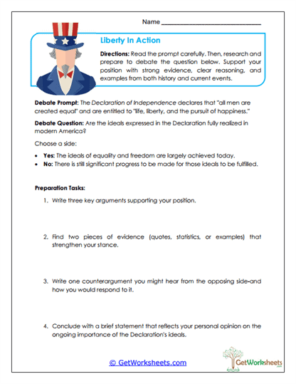 Liberty in Action Worksheet
