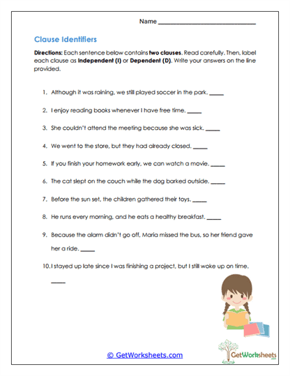 Clause Identifiers Worksheet