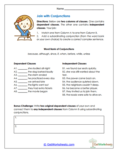 Join with Conjunctions Worksheet