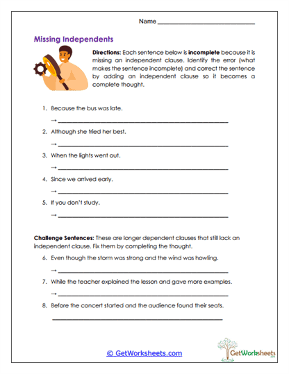 Missing Independents Worksheet
