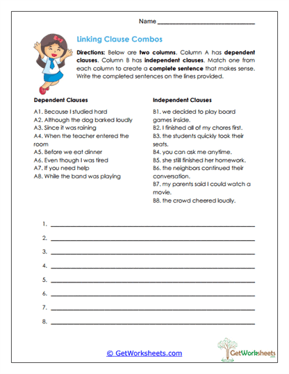 Linking Clause Combos Worksheet