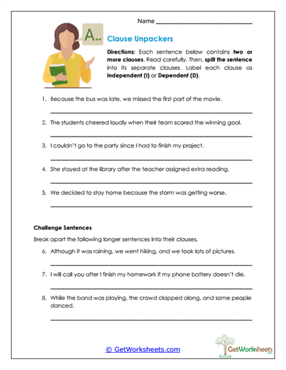 Clause Unpackers Worksheet