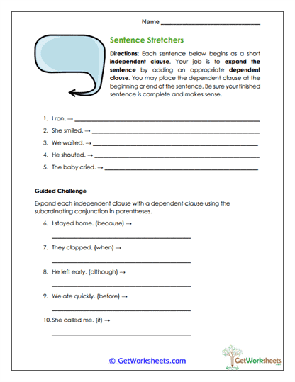 Sentence Stretchers Worksheet