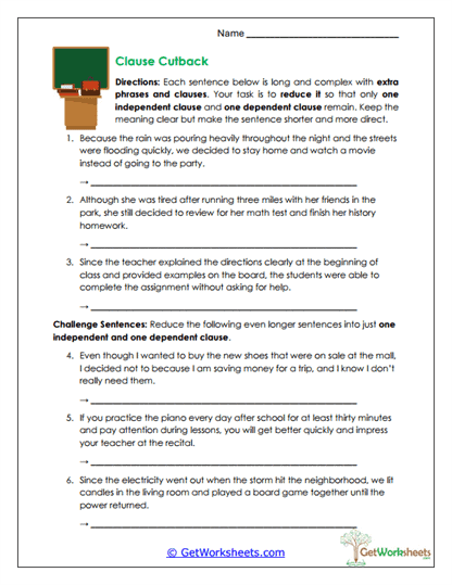 Clause Cutback Worksheet