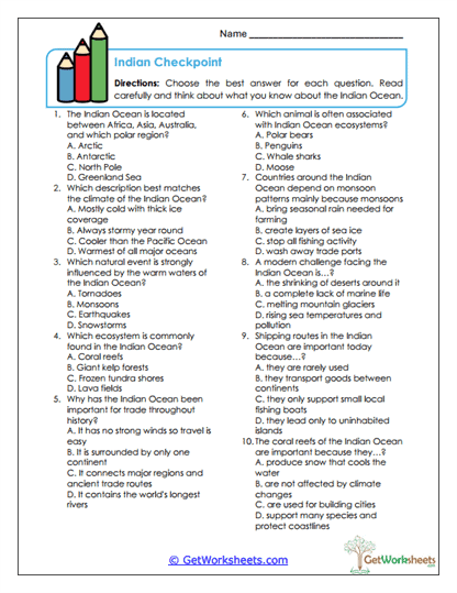 Indian Ocean Worksheets