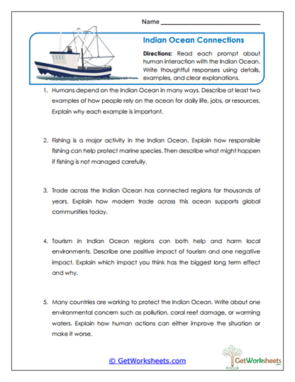 Ocean Connections Worksheet