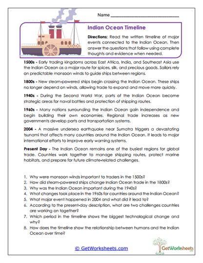 Ocean Timeline Worksheet
