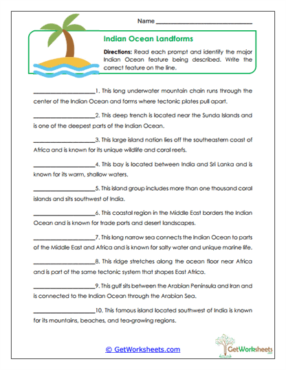 Ocean Landforms Worksheet