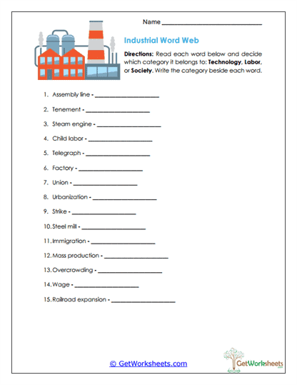 Industrial Word Web Worksheet